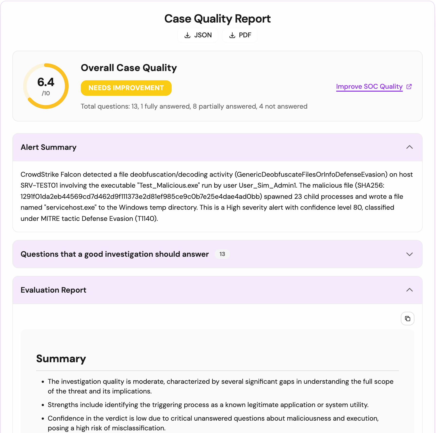 Case Quality Report Example